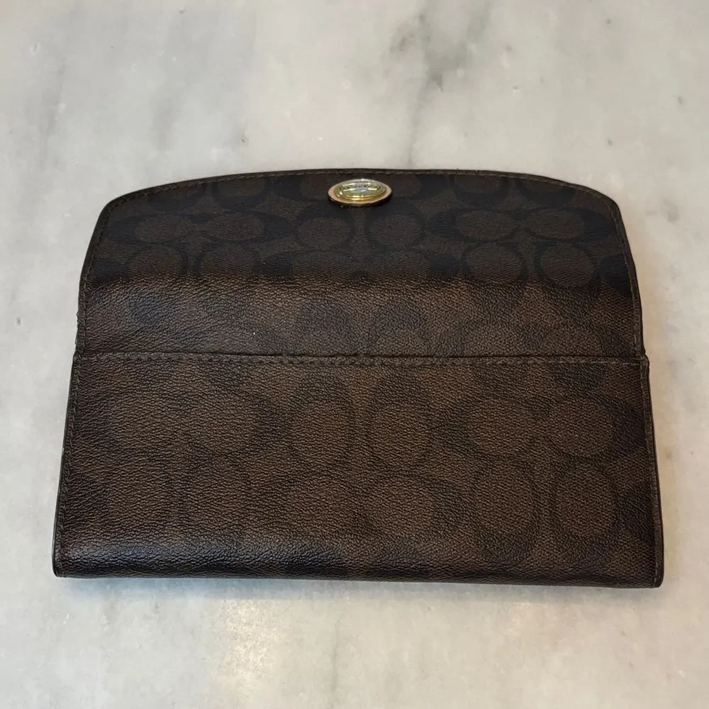 Coach Wallet Leather Signature Logo Coated Canvas Full Sized Slim